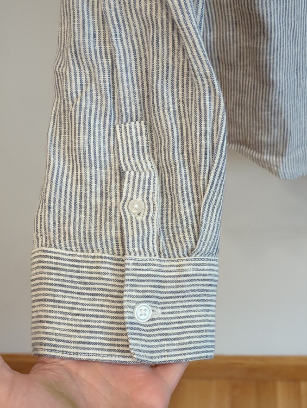 Coastal Minimal Preppy Classic Quince 100% Linen Stripe Button Down Sz XL NWT - Picture 3 of 6